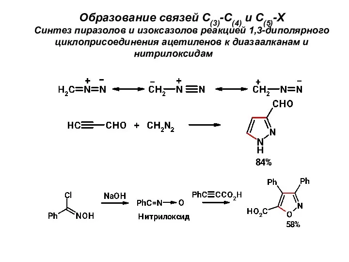 Образование связей С(3)-С(4) и С(5)-Х Синтез пиразолов и изоксазолов реакцией 1,3-диполярного