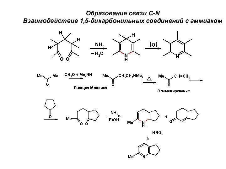 Образование связи C-N Взаимодействие 1,5-дикарбонильных соединений с аммиаком