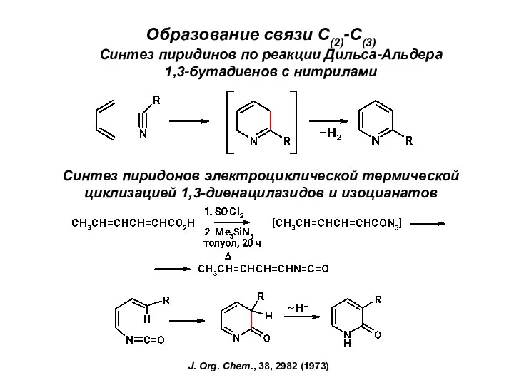Образование связи С(2)-С(3) Синтез пиридинов по реакции Дильса-Альдера 1,3-бутадиенов с нитрилами
