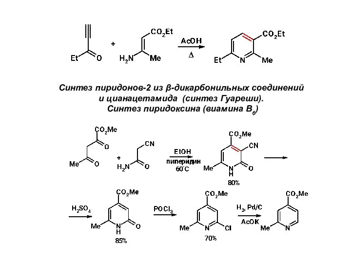 Синтез пиридонов-2 из β-дикарбонильных соединений и цианацетамида (синтез Гуареши). Синтез пиридоксина (виамина В6)