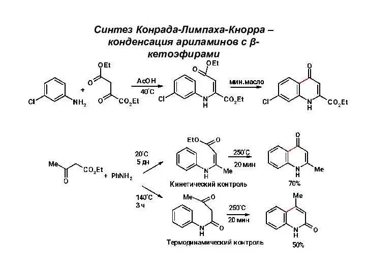 Синтез Конрада-Лимпаха-Кнорра – конденсация ариламинов с β-кетоэфирами