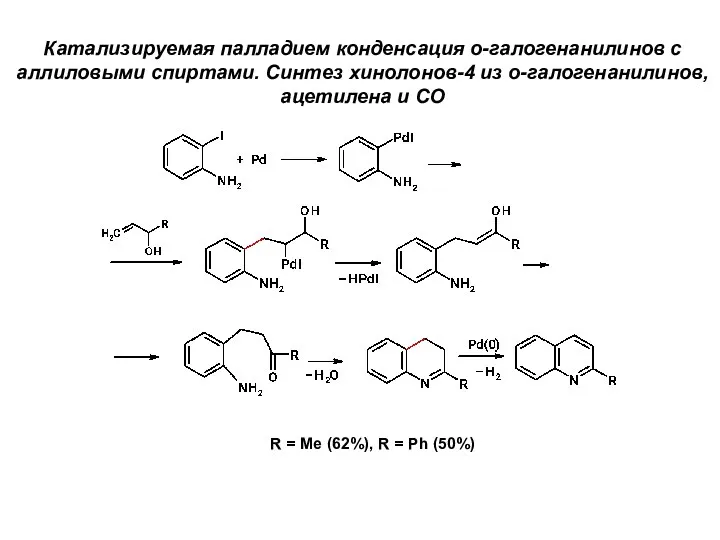 Катализируемая палладием конденсация о-галогенанилинов с аллиловыми спиртами. Синтез хинолонов-4 из о-галогенанилинов,