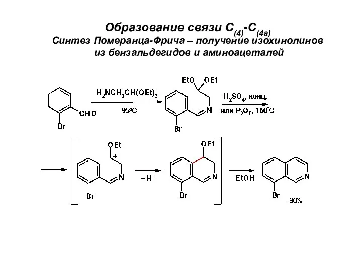 Образование связи С(4)-С(4а) Синтез Померанца-Фрича – получение изохинолинов из бензальдегидов и аминоацеталей