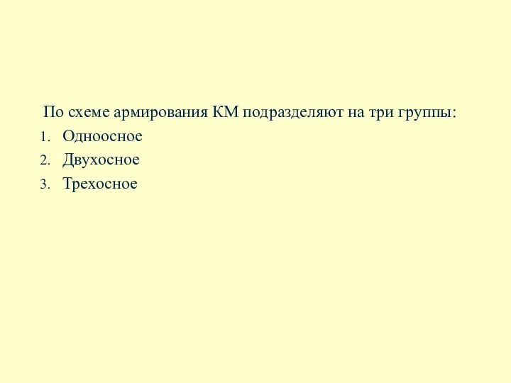 По схеме армирования КМ подразделяют на три группы: Одноосное Двухосное Трехосное