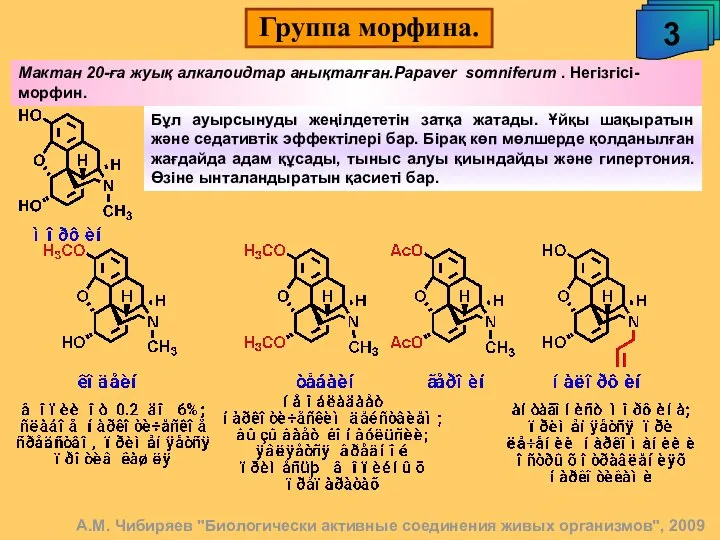 Группа морфина. 3 А.М. Чибиряев "Биологически активные соединения живых организмов", 2009