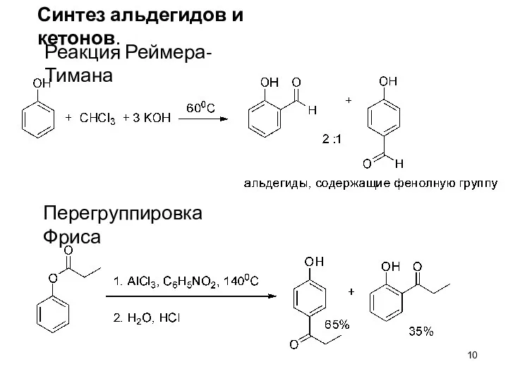 Синтез альдегидов и кетонов. Реакция Реймера-Тимана Перегруппировка Фриса