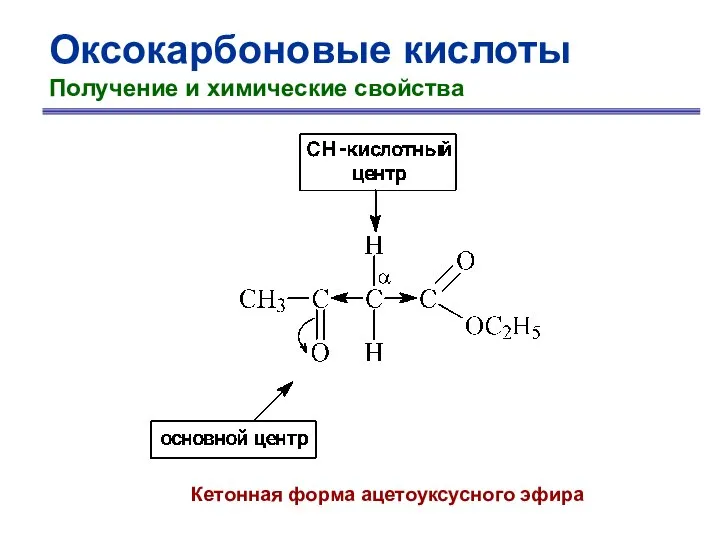 Оксокарбоновые кислоты Получение и химические свойства Кетонная форма ацетоуксусного эфира