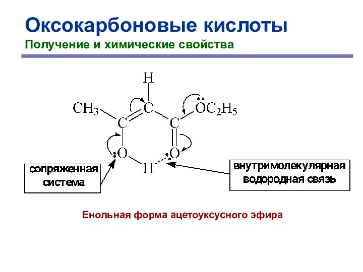 Оксокарбоновые кислоты Получение и химические свойства Енольная форма ацетоуксусного эфира