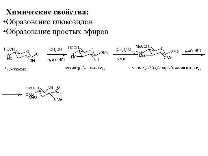 Химические свойства: Образование глюкозидов Образование простых эфиров