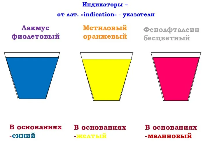 Индикаторы – от лат. «indication» - указатели В основаниях -синий Лакмус