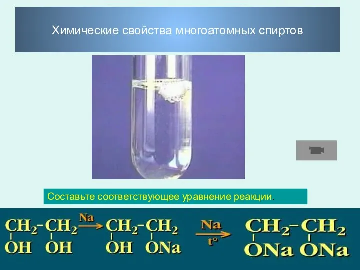 Химические свойства многоатомных спиртов Составьте соответствующее уравнение реакции.