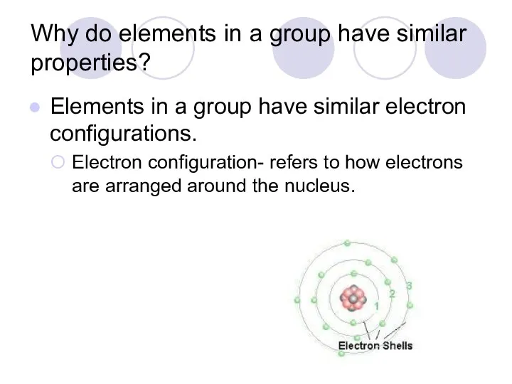 Why do elements in a group have similar properties? Elements in