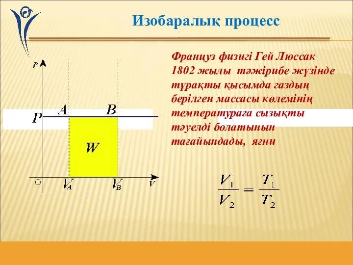 Француз физигі Гей Люссак 1802 жылы тәжірибе жүзінде тұрақты қысымда газдың