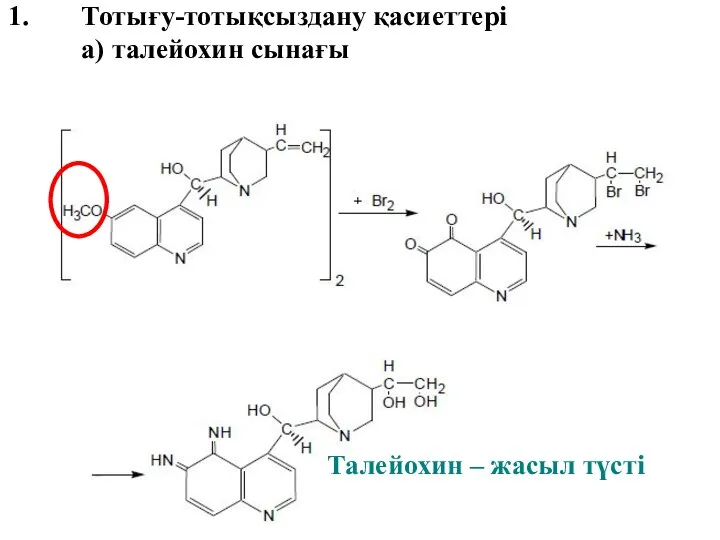 Тотығу-тотықсыздану қасиеттері а) талейохин сынағы Талейохин – жасыл түсті