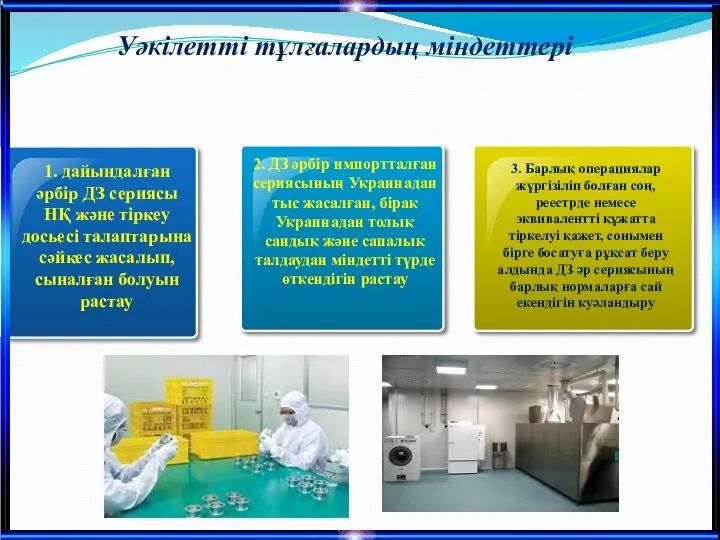 Уәкілетті тұлғалардың міндеттері 1. дайындалған әрбір ДЗ сериясы НҚ және тіркеу