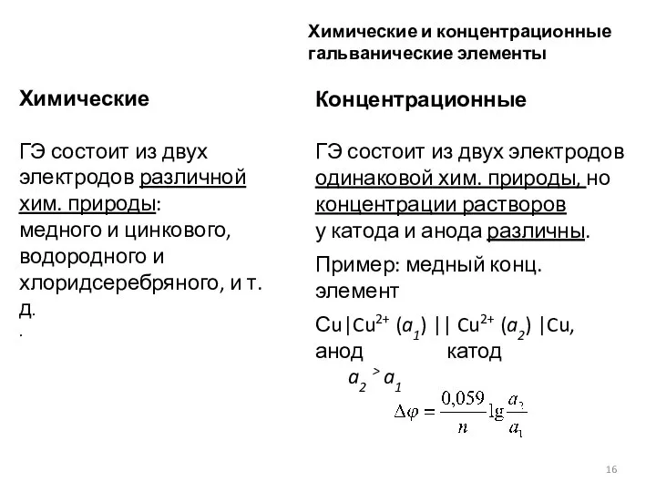 Химические ГЭ состоит из двух электродов различной хим. природы: медного и