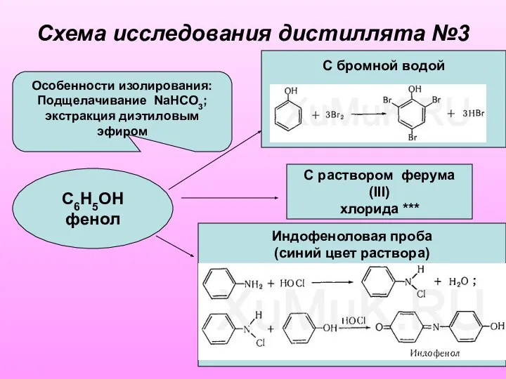 Схема исследования дистиллята №3 Особенности изолирования: Подщелачивание NaНСO3; экстракция диэтиловым эфиром