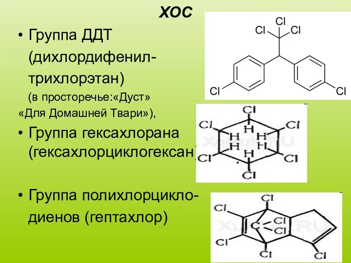 ХОС Группа ДДТ (дихлордифенил- трихлорэтан) (в просторечье:«Дуст» «Для Домашней Твари»), Группа