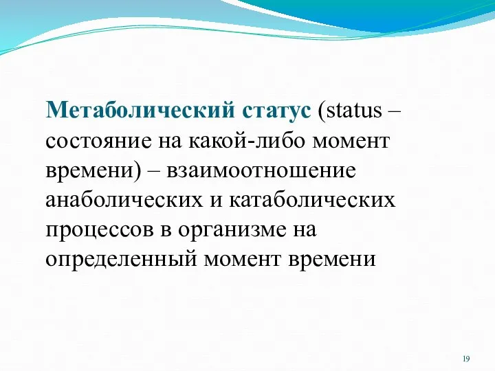 Метаболический статус (status – состояние на какой-либо момент времени) – взаимоотношение