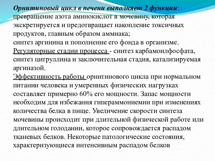 Орнитиновый цикл в печени выполняет 2 функции: превращение азота аминокислот в