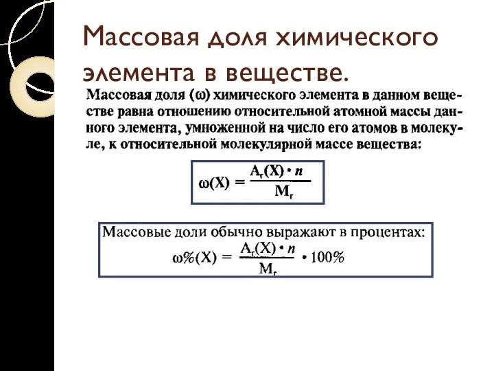 Массовая доля химического элемента в веществе.