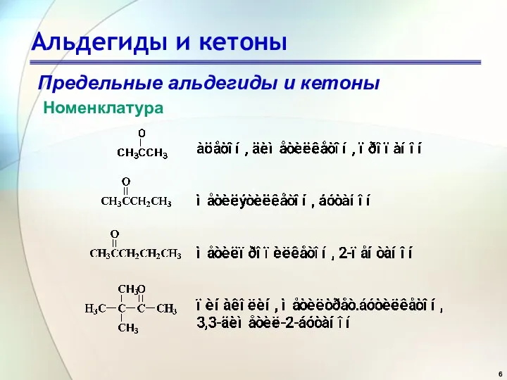 Альдегиды и кетоны Предельные альдегиды и кетоны Номенклатура