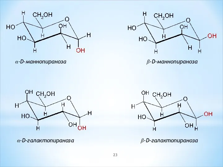 α-D-маннопираноза β-D-маннопираноза α-D-галактопираноза β-D-галактопираноза