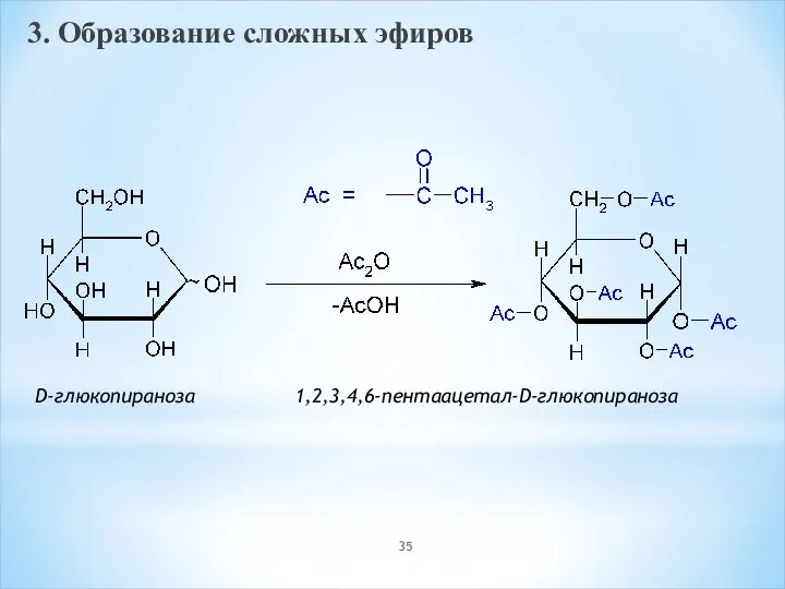 3. Образование сложных эфиров D-глюкопираноза 1,2,3,4,6-пентаацетал-D-глюкопираноза