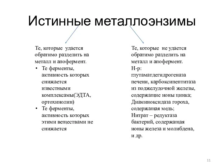 Истинные металлоэнзимы Те, которые удается обратимо разделить на металл и апофермент.