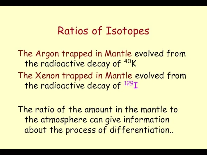 Ratios of Isotopes The Argon trapped in Mantle evolved from the