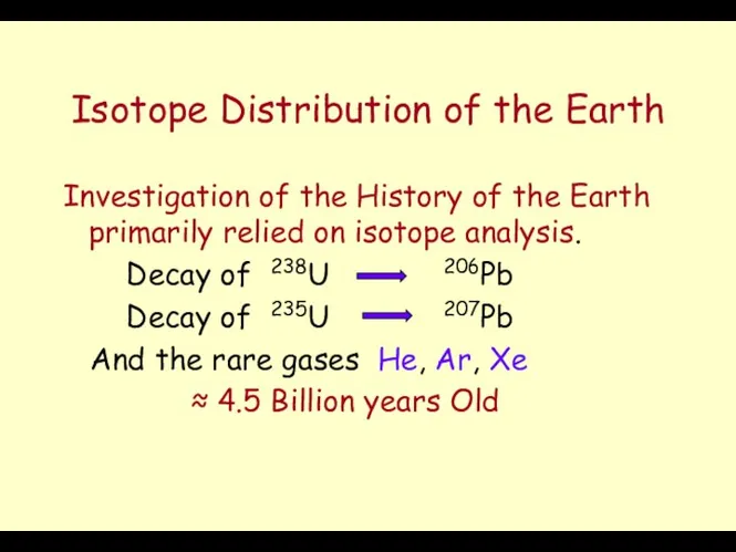Isotope Distribution of the Earth Investigation of the History of the