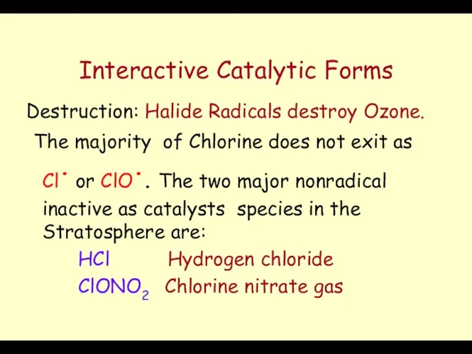 Interactive Catalytic Forms Destruction: Halide Radicals destroy Ozone. The majority of