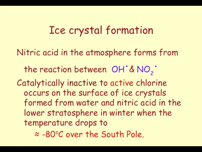 Ice crystal formation Nitric acid in the atmosphere forms from the