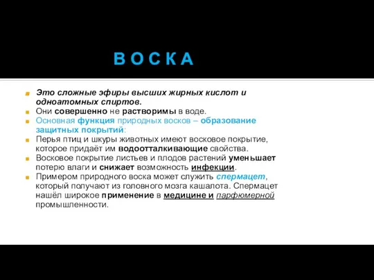 В О С К А Это сложные эфиры высших жирных кислот