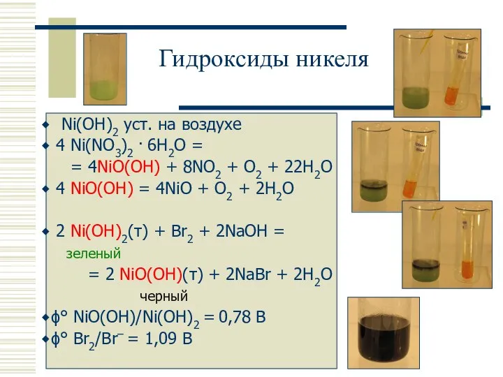 Гидроксиды никеля Ni(OH)2 уст. на воздухе 4 Ni(NO3)2 . 6H2O =