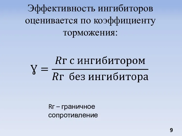 Эффективность ингибиторов оценивается по коэффициенту торможения: Rг – граничное сопротивление