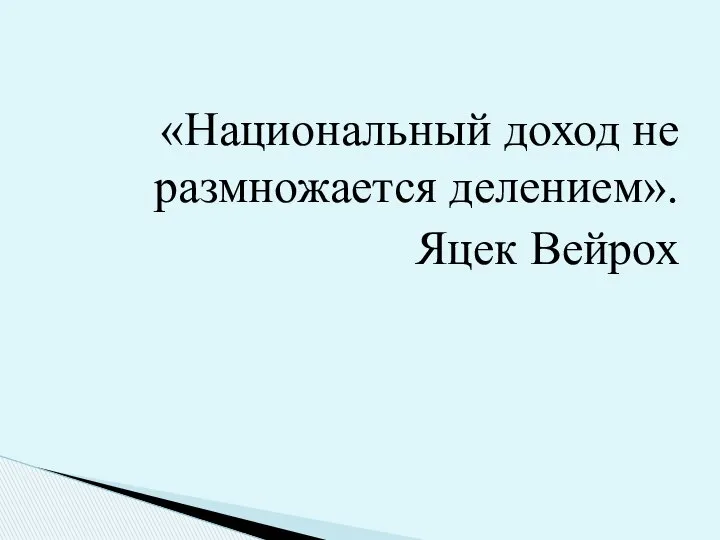 «Национальный доход не размножается делением». Яцек Вейрох