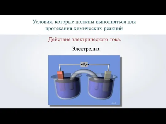 Условия, которые должны выполняться для протекания химических реакций Действие электрического тока. Электролиз.