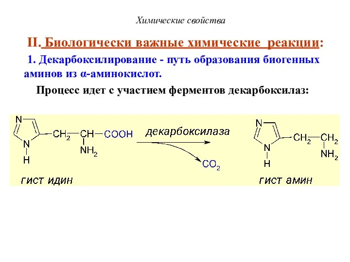 Химические свойства II. Биологически важные химические реакции: 1. Декарбоксилирование - путь