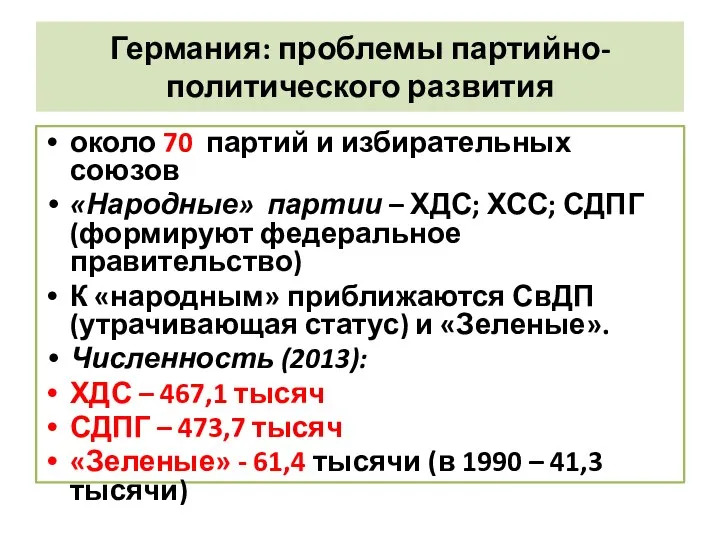 Германия: проблемы партийно-политического развития около 70 партий и избирательных союзов «Народные»