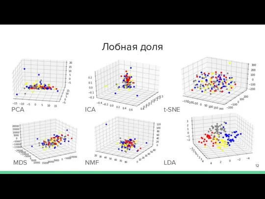 Лобная доля PCA ICA t-SNE MDS NMF LDA