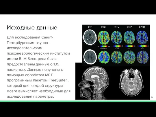 Исходные данные Для исследования Санкт-Петербургским научно-исследовательским психоневрологическим институтом имени В. М