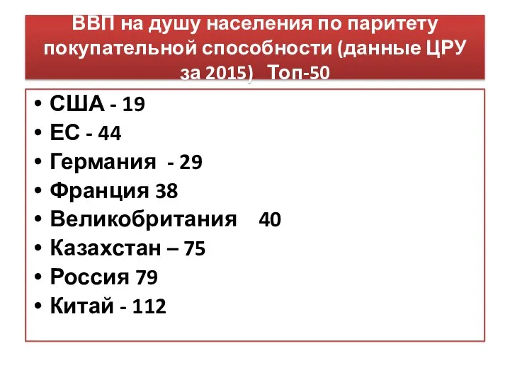 ВВП на душу населения по паритету покупательной способности (данные ЦРУ за