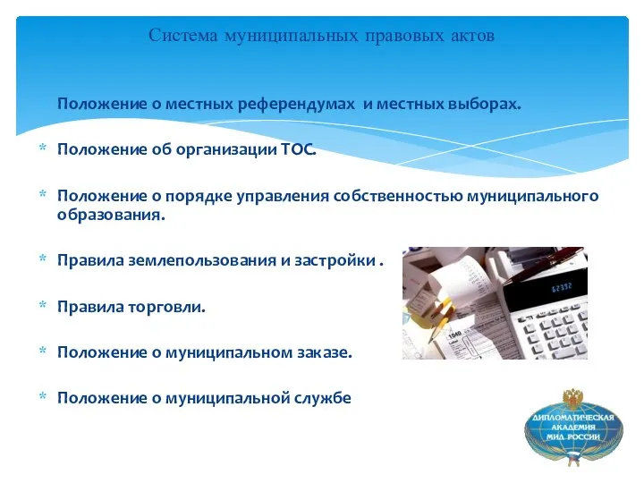 Положение о местных референдумах и местных выборах. Положение об организации ТОС.