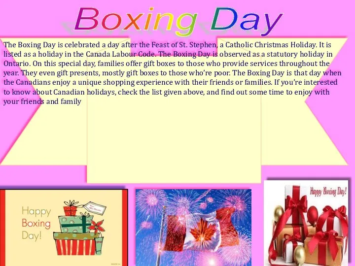 Boxing Day The Boxing Day is celebrated a day after the