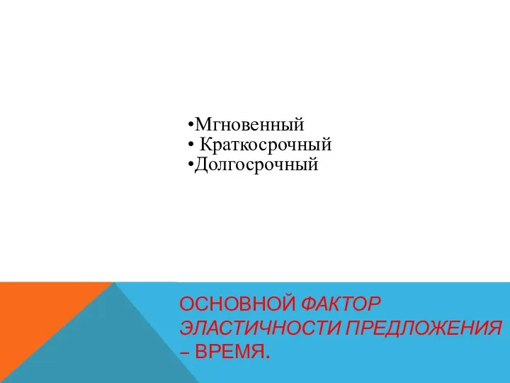 ОСНОВНОЙ ФАКТОР ЭЛАСТИЧНОСТИ ПРЕДЛОЖЕНИЯ – ВРЕМЯ. Мгновенный Краткосрочный Долгосрочный