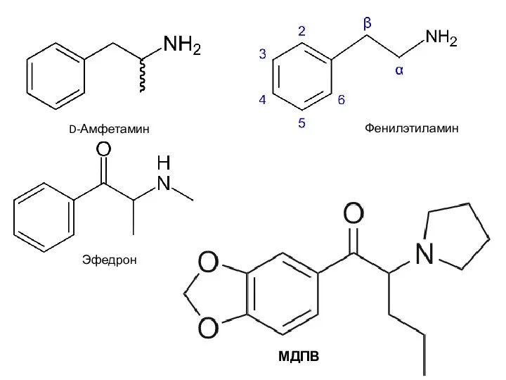 D-Амфетамин Фенилэтиламин Эфедрон МДПВ