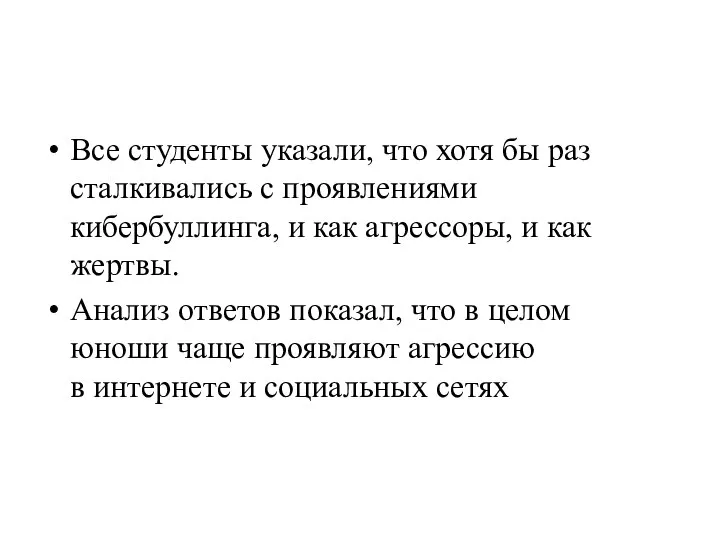 Все студенты указали, что хотя бы раз сталкивались с проявлениями кибербуллинга,