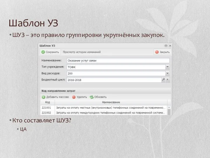 Шаблон УЗ ШУЗ – это правило группировки укрупнённых закупок. Кто составляет ШУЗ? ЦА