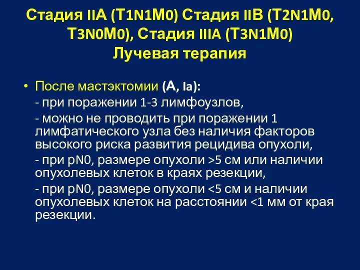 Стадия IIА (Т1N1М0) Стадия IIВ (Т2N1М0, Т3N0М0), Стадия IIIA (Т3N1М0) Лучевая